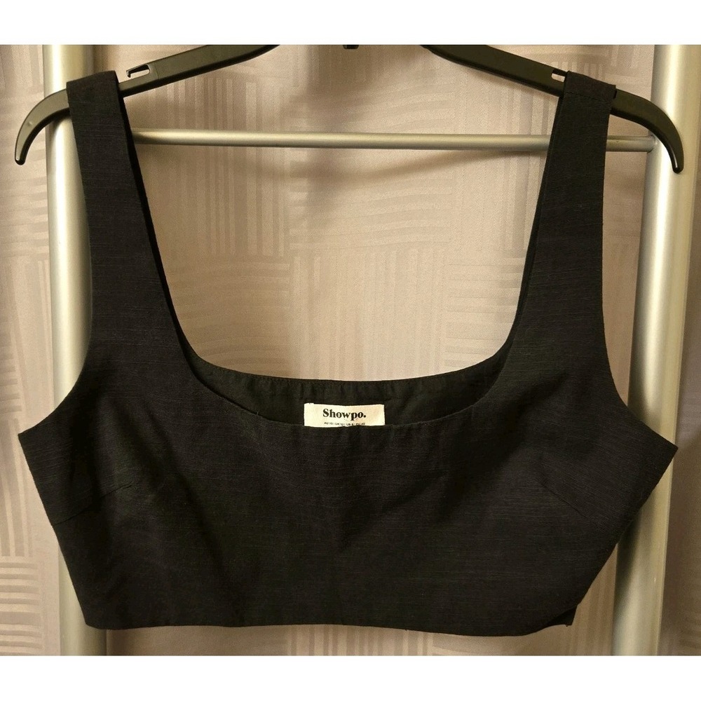 Showpo Basic Tank Crop Top Size 8 Black Side Zip Soft Casual Simple